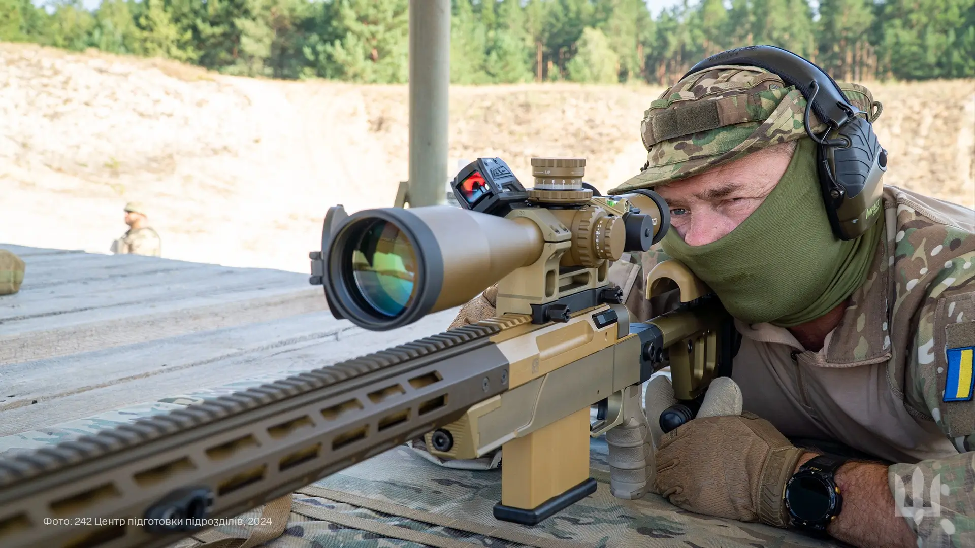 Ukrainian soldier with a HLR 338 precision rifle