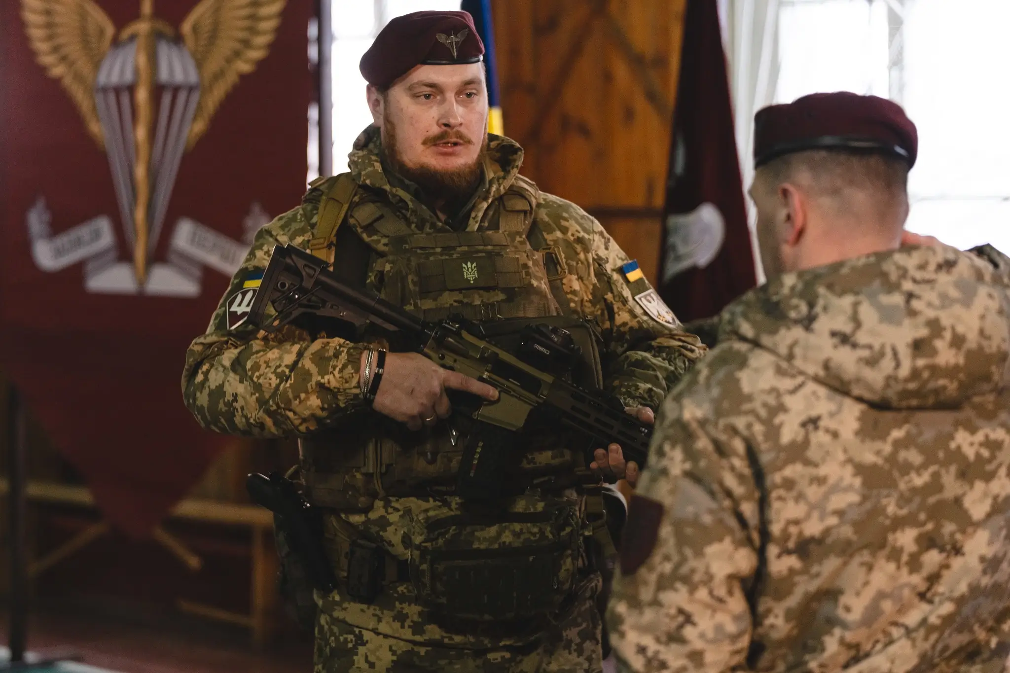 A soldier with an MK 556 assault rifle