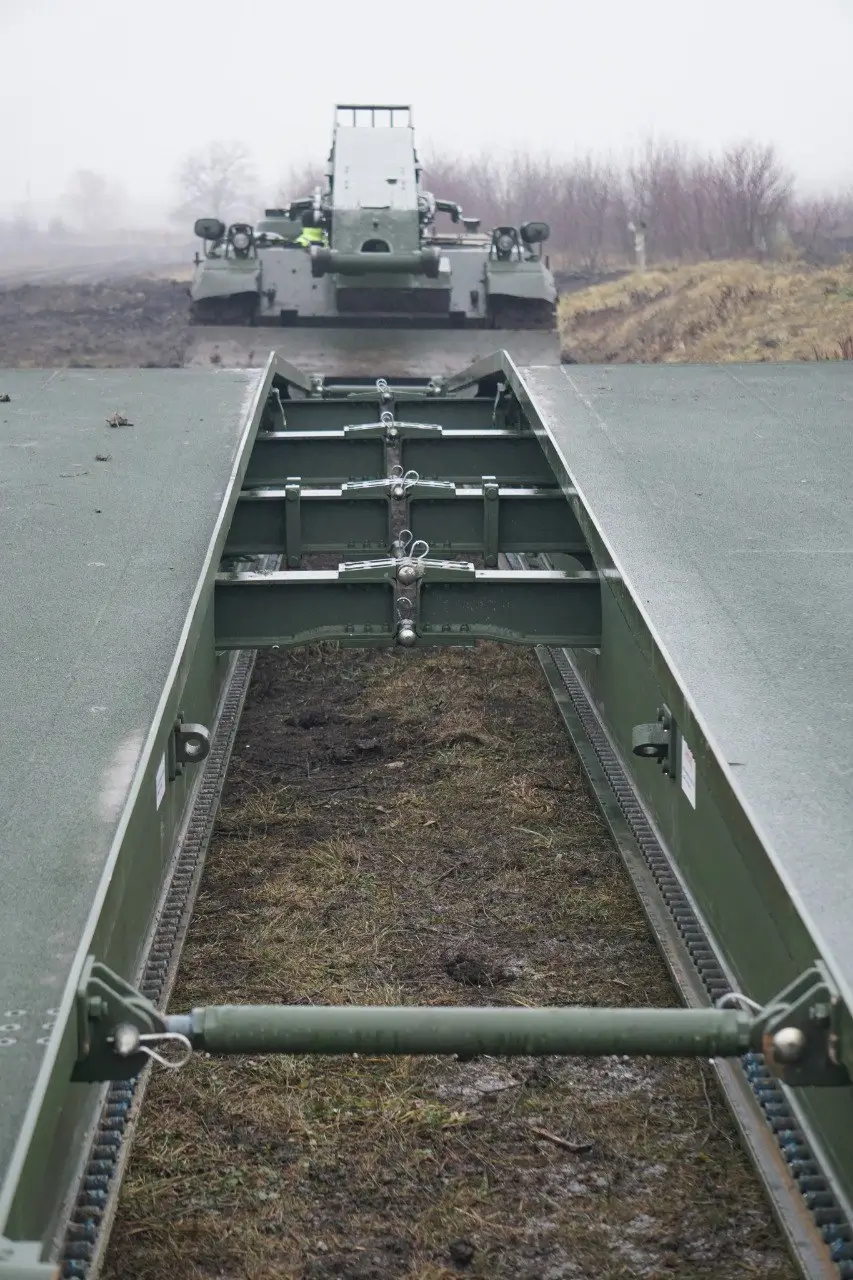 Bridge-laying tank Biber during a training