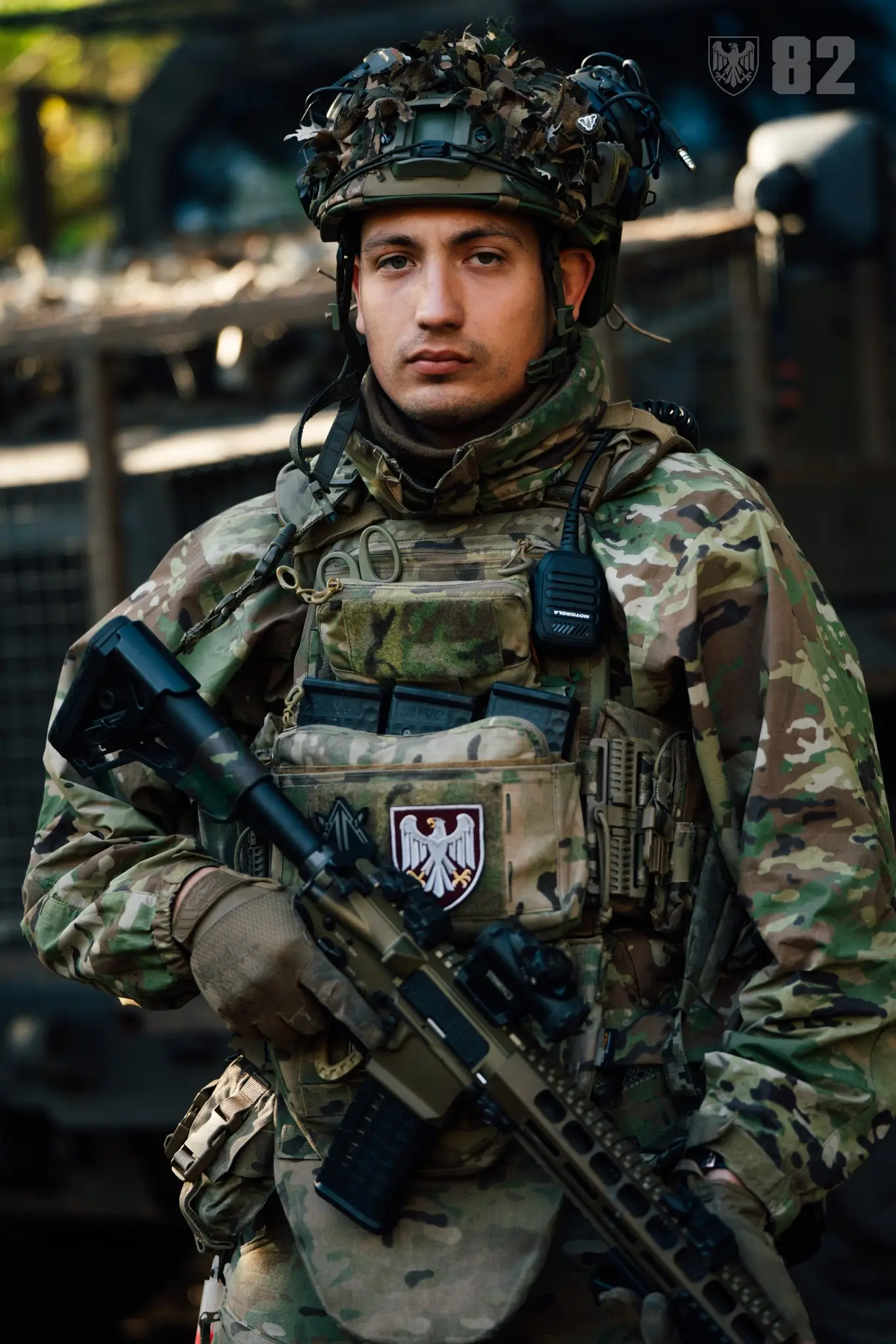 Ukrainian soldier with an MK 556 assault rifle