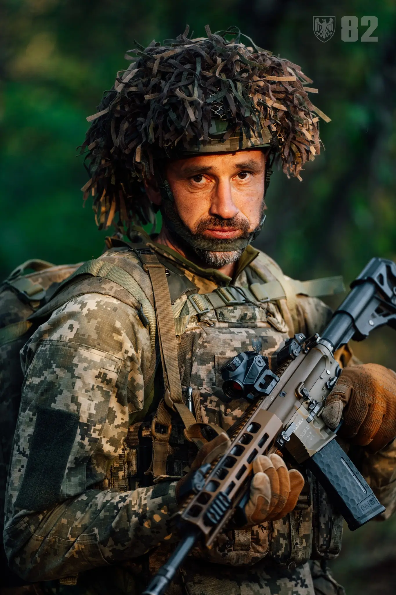 Ukrainian soldier with an MK 556 assault rifle