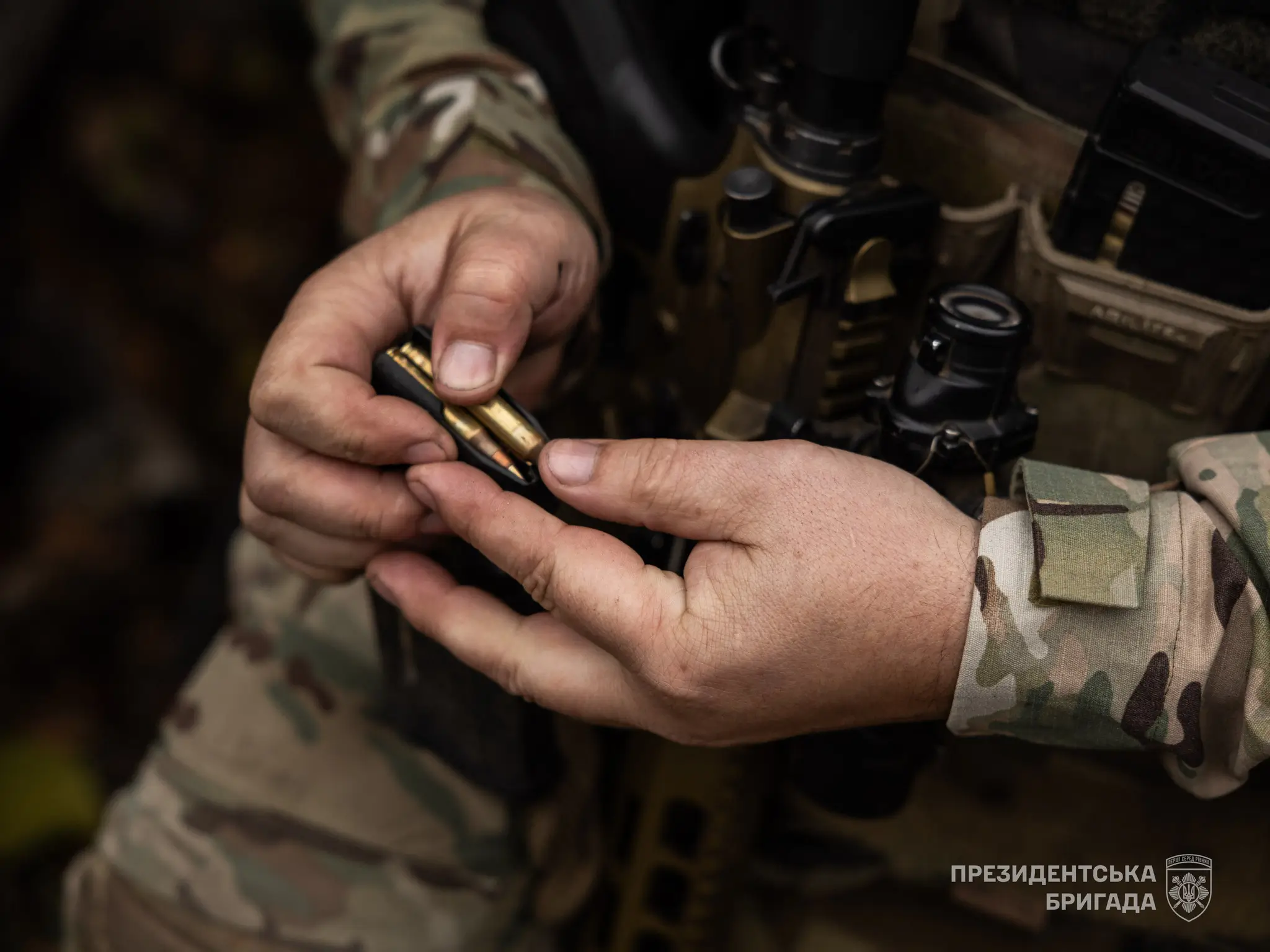 Ukrainian soldier together with an MK 556 assault rifle