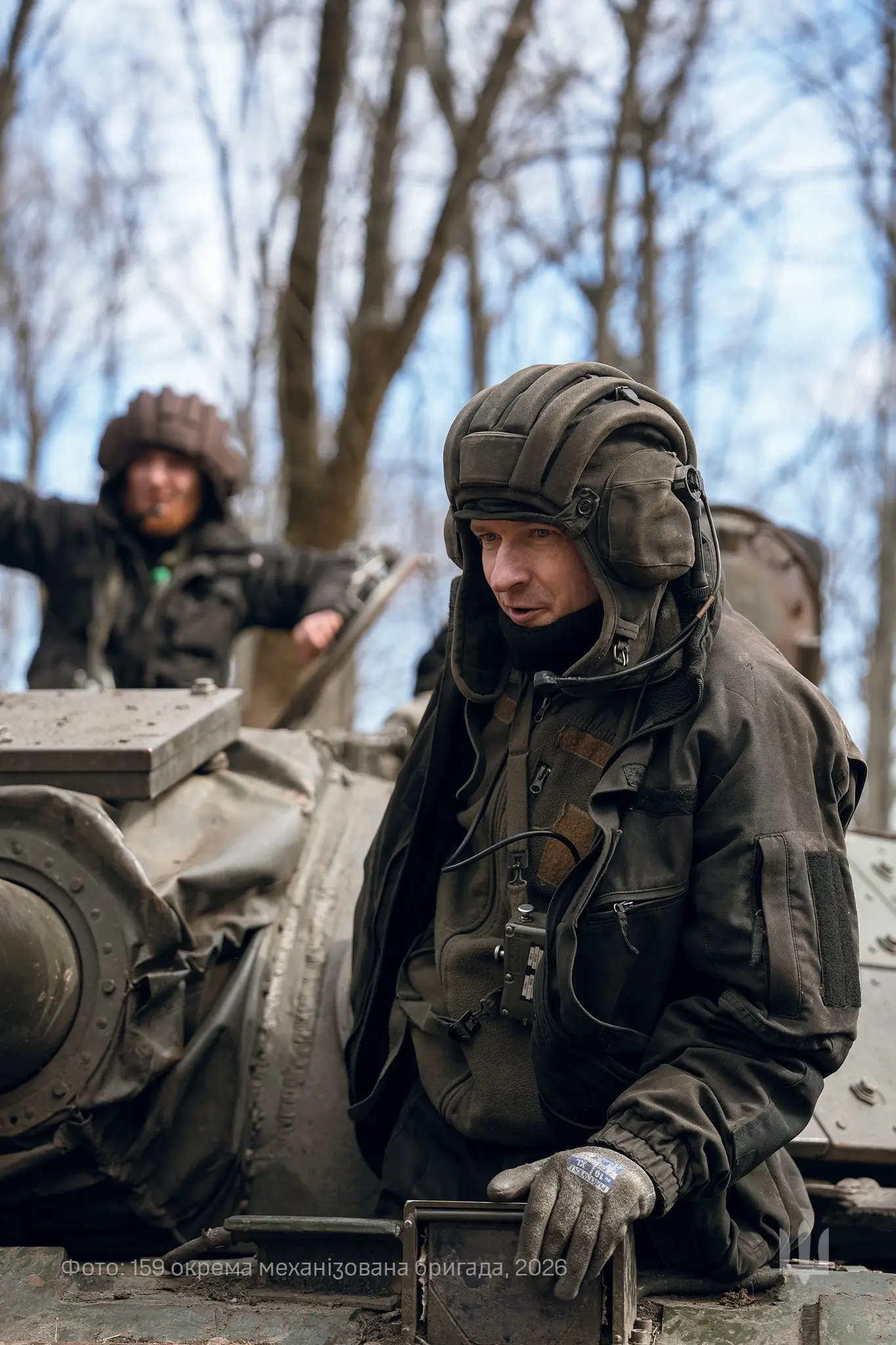Ukrainian soldiers sitting inside an M-55S